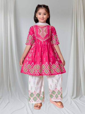 IMF FASHION Girls Festive & Party Kurta and Pyjama Set(Pink Pack of 1)