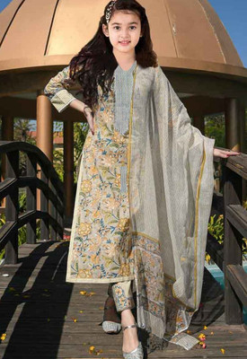 ROSMEAN Girls Formal Kurta, Pyjama & Dupatta Set(Beige Pack of 1)