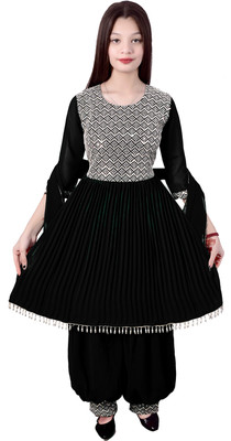 AYUB FASHION Girls Festive & Party Kurti, Patiala and Dupatta Set(Black Pack of 1)