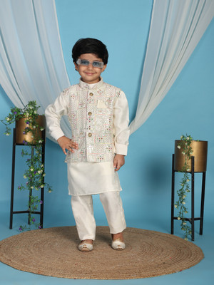 PRO ETHIC Boys Festive & Party Kurta, Waistcoat and Pyjama Set(White Pack of 1)