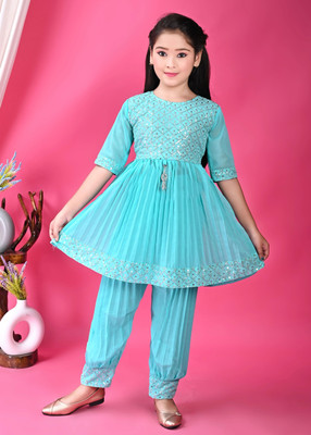 SK Fashions Girls Festive & Party Kurta and Patiala Set(Light Blue Pack of 2)