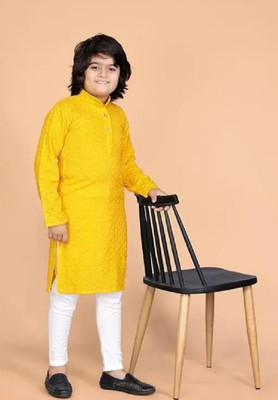 lakshu fashion Boys Festive & Party Kurta and Pyjama Set(Yellow Pack of 1)