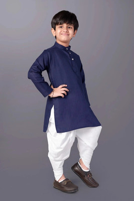 Liten Boys Festive & Party Dhoti & Kurta Set(Blue Pack of 1)