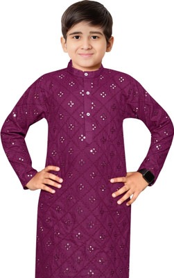 Rnr Enterprise Boys Festive & Party Kurta and Pyjama Set(Purple Pack of 1)