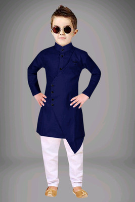 TRUST OUS Boys Festive & Party Kurta and Churidar Set(Dark Blue Pack of 1)