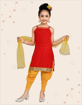 Kidotsav Girls Festive & Party Dhoti & Kurta Set(Red Pack of 1)