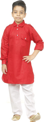 HRR Boys Festive & Party Kurta and Pyjama Set(Red Pack of 1)