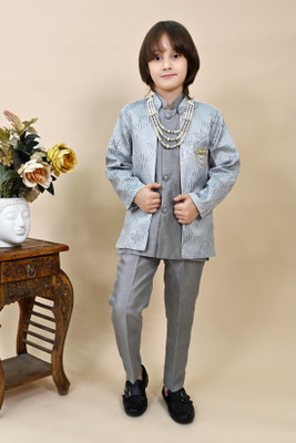 BT DEZINES Boys Wedding Sherwani and Churidar Set(Grey Pack of 1)