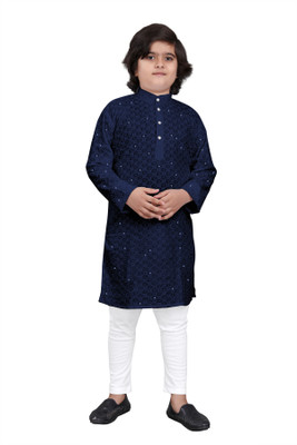 UNIQUE MOMENTS Boys Festive & Party Kurta and Pyjama Set(Dark Blue Pack of 1)