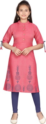 Aarika Girls Printed Straight Kurta(Red)