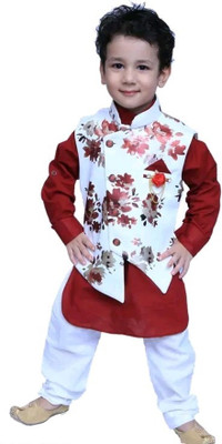 Elegant Attire Boys Festive & Party Kurta, Waistcoat and Pyjama Set(Multicolor Pack of 1)
