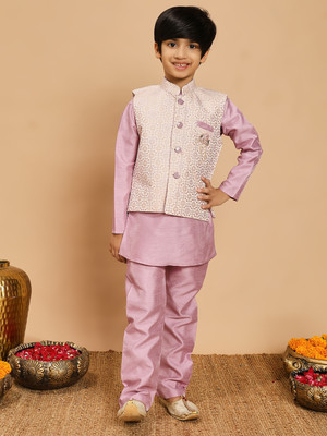 BT DEZINES Boys Festive & Party, Wedding Kurta, Waistcoat and Pyjama Set(Purple Pack of 1)