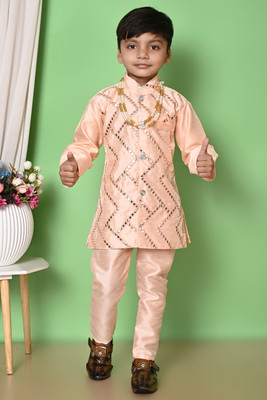 SMARTKIDS PLUS Boys Festive & Party Kurta and Pyjama Set(Beige Pack of 2)