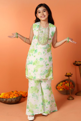 Tasrika Girls Festive & Party Kurta and Sharara Set(Light Green Pack of 1)