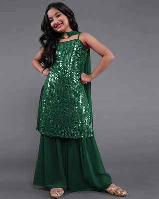 TinyTrendss Girls Casual Kurta and Palazzo Set(Green Pack of 1)
