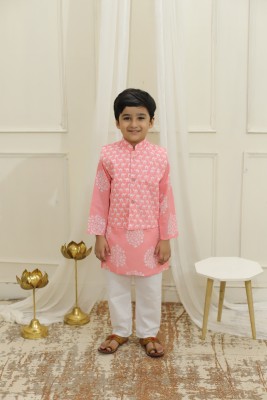 Kotton Glitters House Of Cotton By Kshipra Baby Boys Festive & Party Kurta, Waistcoat and Pyjama Set(Pink Pack of 1)