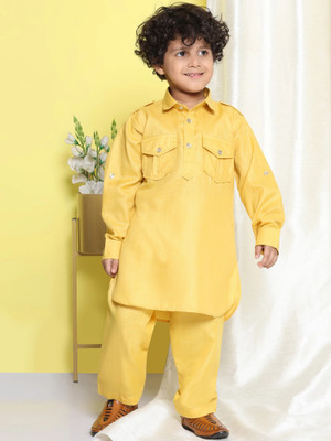 AJ Dezines Boys Festive & Party Pathani Suit Set(Yellow Pack of 1)