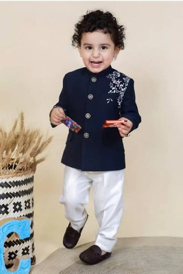 MS BROTHERS Baby Boys Festive & Party Ethnic Jacket, Kurta and Dhoti Pant Set(Dark Blue Pack of 1)