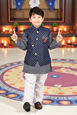 Smuktar garments Baby Boys Casual, Festive & Party, Wedding Kurta, Waistcoat and Pyjama Set(Black Pack of 1)
