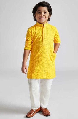 VADLI FASHION Baby Boys Festive & Party Kurta and Pyjama Set(Yellow Pack of 1)
