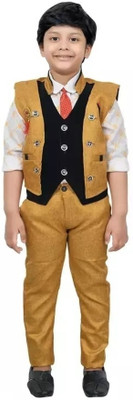 BABUSHONA Boys Festive & Party, Wedding, Wedding Shirt, Waistcoat and Pant Set(Yellow Pack of 1)
