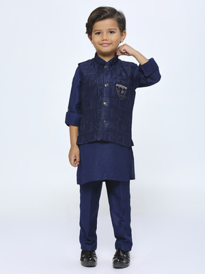 Tasrika Boys Festive & Party Kurta, Waistcoat and Pyjama Set(Blue Pack of 3)