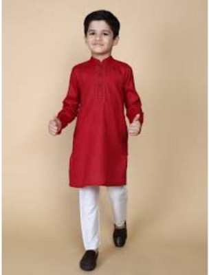 VDC CREATIONS Baby Boys Festive & Party Kurta and Pyjama Set(Maroon Pack of 1)