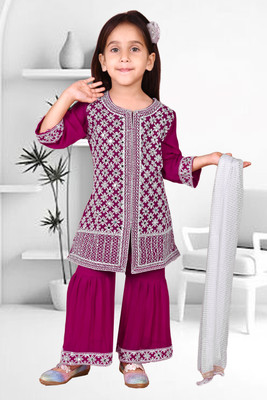 sabnam Girls Festive & Party Kurti, Patiala and Dupatta Set(Purple Pack of 1)