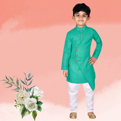 VDC CREATIONS Baby Boys Festive & Party Kurta and Pyjama Set(Green Pack of 1)