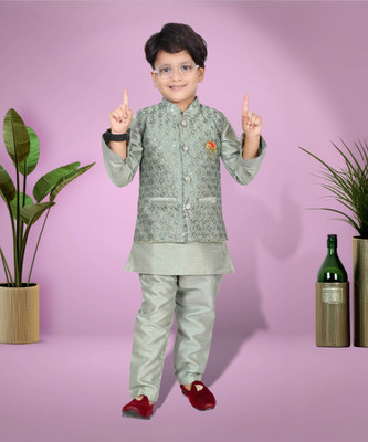 Bright Garments Dresses Boys Festive & Party Kurta and Pyjama Set(Green Pack of 1)