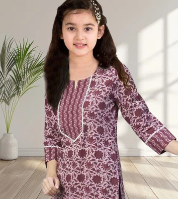 Mitukart Girls Casual Kurta and Pyjama Set(Maroon Pack of 1)