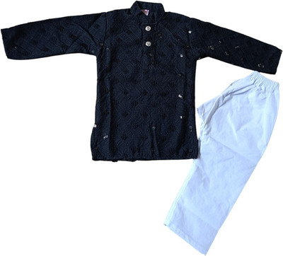 RIJIYA DRESSES Boys Festive & Party Kurta and Pyjama Set(Black Pack of 1)