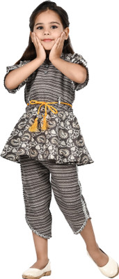 Smuktar garments Baby Girls Casual, Festive & Party Kurta and Trouser Set(Black Pack of 2)