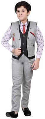 TinyTrendZ Boys Festive & Party, Wedding, Wedding Shirt, Waistcoat and Pant Set(Multicolor Pack of 1)