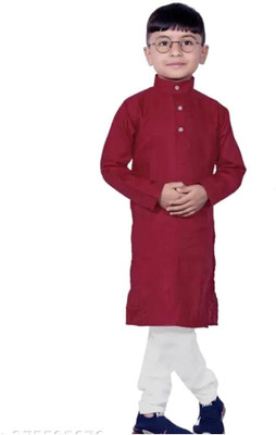 VC FASHION HUB Baby Boys Festive & Party Kurta and Pyjama Set(Maroon Pack of 1)