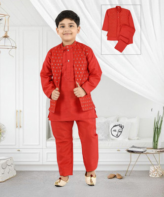 Smuktar garments Boys Casual, Festive & Party, Wedding Kurta and Pyjama Set(Red Pack of 1)