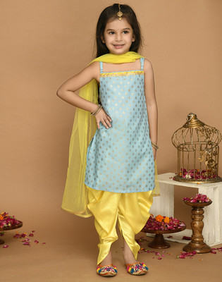 Saka Designs Girls Festive & Party Kurta, Dhoti Pant & Dupatta Set(Blue Pack of 3)