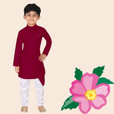 VDC CREATIONS Baby Boys Festive & Party Kurta and Pyjama Set(Maroon Pack of 1)