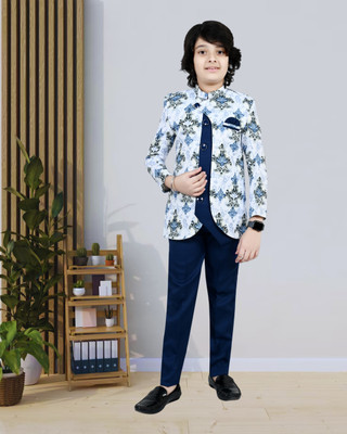 Zolario Boys Festive & Party Blazer and Pant Set(Blue Pack of 1)