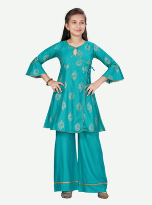 Sangria Girls Festive & Party Kurta and Palazzo Set(Green Pack of 1)