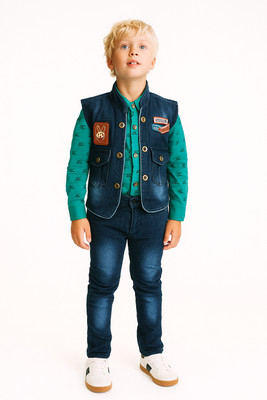 KIDZWING Boys Festive & Party Shirt, Waistcoat and Pant Set(Blue Pack of 1)