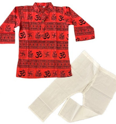 PoojaPrints Baby Boys Festive & Party Kurta and Pyjama Set(Red Pack of 1)