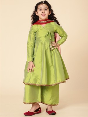 A.T.U.N. Girls Festive & Party, Casual Kurta and Palazzo Set(Green Pack of 1)