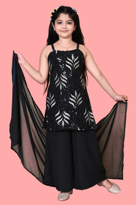SPAMitude Girls Festive & Party Kurta, Pyjama & Dupatta Set(Black Pack of 1)