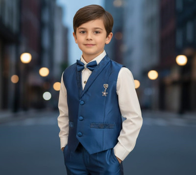 SAURABHANCHAL TRADERS Boys Festive & Party Shirt, Waistcoat and Pant Set(Light Blue Pack of 1)