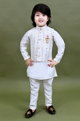 Telesto Boys Festive & Party, Wedding Kurta, Waistcoat and Pyjama Set(White Pack of 3)