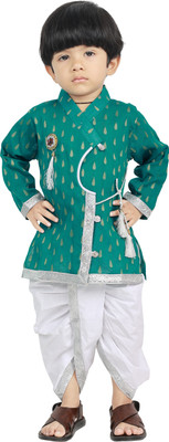 Riya collection Boys Festive & Party Dhoti & Kurta Set(Dark Green Pack of 1)
