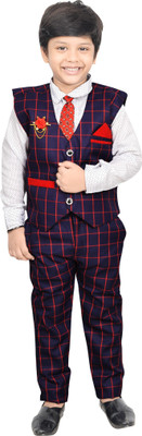 KIDZWING Boys Festive & Party Shirt, Waistcoat and Pant Set(Purple Pack of 1)