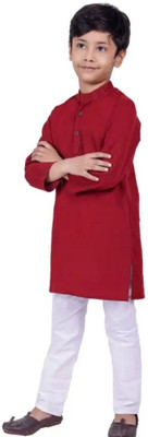VCD FASHION HUB Baby Boys Festive & Party Kurta and Pyjama Set(Maroon Pack of 1)