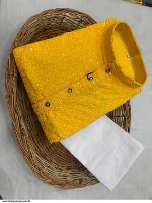DIAMOND CLUSTER Boys Wedding Kurta and Pyjama Set(Yellow Pack of 1)
